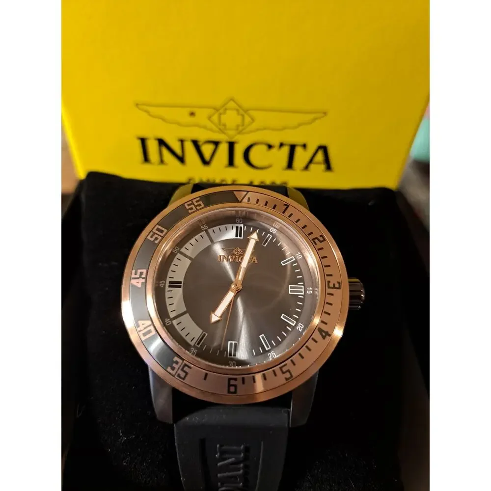 INVICTA Specialty Men's Watch 45mm 35687 Black Silicone Band Two Tone Bezel
